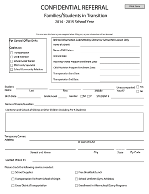 Confidential Referral Form for Families/Students in Transition