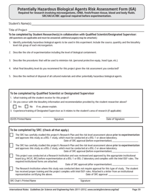 Potentially Hazardous Biological Agents Risk Assessment Form