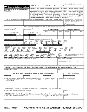 Application for Standard Government Headstone or Marker