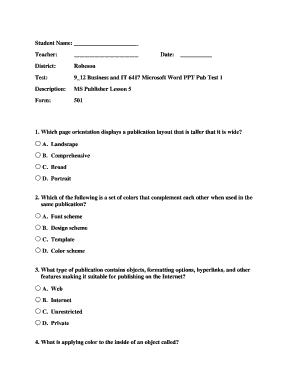 Microsoft Publisher Lesson 5 Test Form