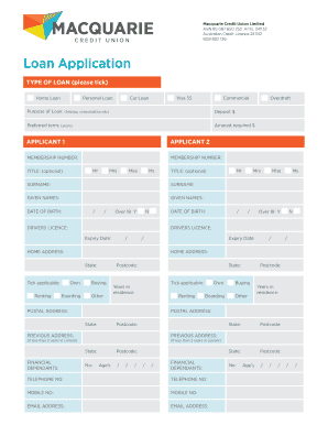 Macquarie Credit Union Loan Application