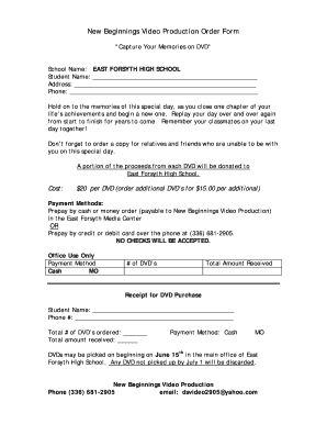 Video production forms - New Beginnings Video Production Order Form