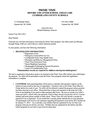 Prime Time Before and After School Child Care Registration