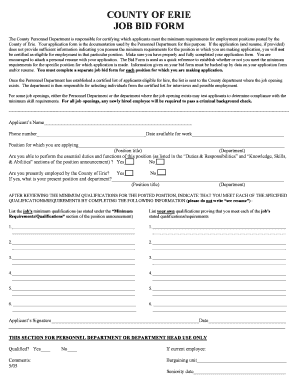 County of Erie Job Bid Form