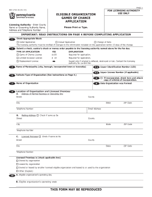 Pennsylvania Games of Chance Application