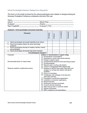 North Carolina School Psychologist Evaluation Form