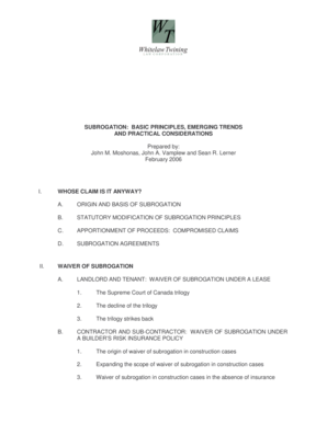 BSUBROGATIONb BASIC PRINCIPLES bb - Whitelaw Twining