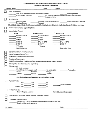 Lawton Public Schools Enrollment Checklist