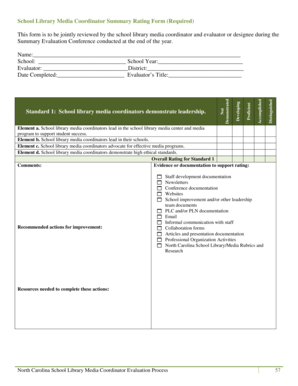 North Carolina School Library Media Coordinator Summary Rating Form