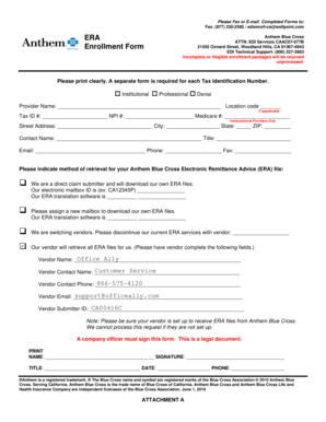 Anthem Blue Cross Enrollment Form