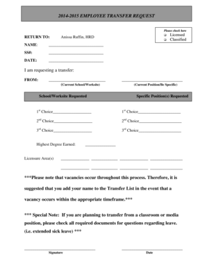 2014-2015 Employee Transfer Request