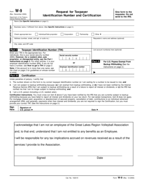IRS Form W-9 Request for Taxpayer Identification Number and Certification