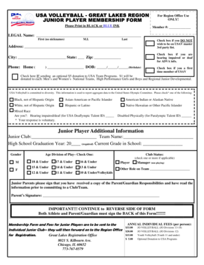 USA Volleyball Junior Player Membership Form