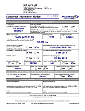 New Zealand Vehicle Sale Information Notice