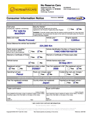 New Zealand Vehicle Sale Information Notice