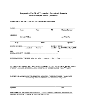 Request for Unofficial Transcript of Academic Records