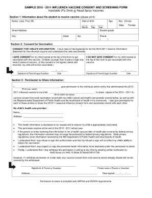 2010-2011 Influenza Vaccine Consent and Screening Form