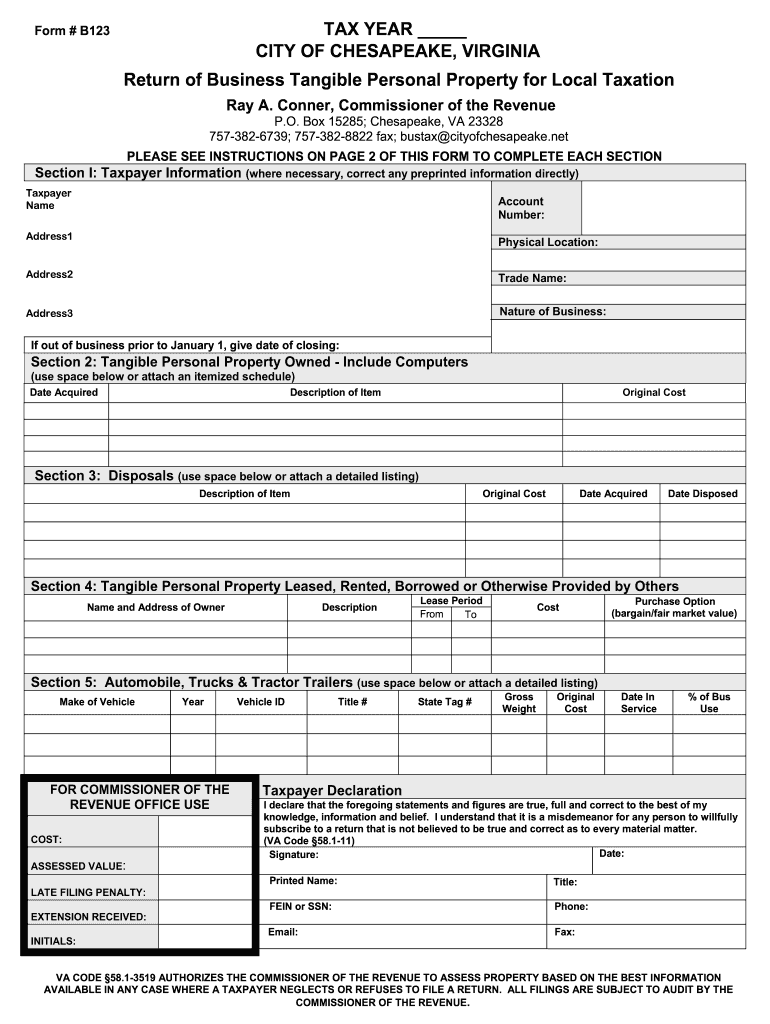 Form # B123 TAX YEAR CITY OF CHESAPEAKE, VIRGINIA Return of ... - cityofchesapeake Preview on Page 1