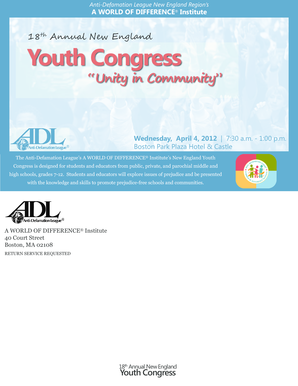 Anti-Defamation League Youth Congress Registration Form