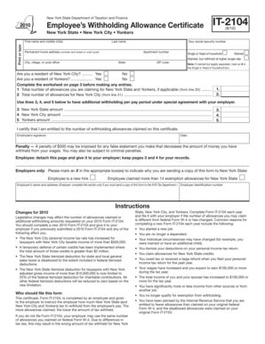New York State Employee’s Withholding Allowance Certificate IT-2104