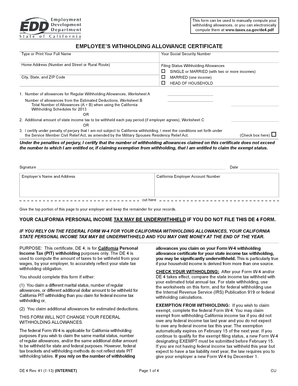 California Employee Withholding Allowance Certificate