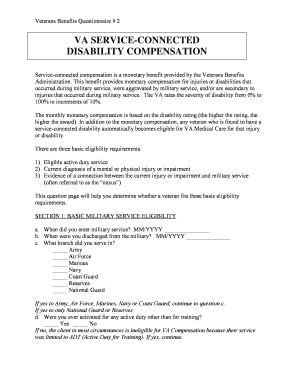 Veterans Benefits Questionnaire #2