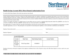 HSA Direct Deposit Authorization Form