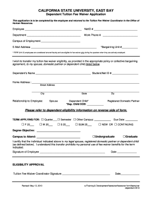 California State University Dependent Tuition Fee Waiver Application