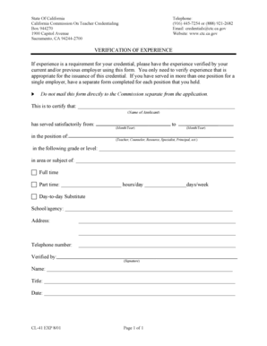 California Verification of Experience Form