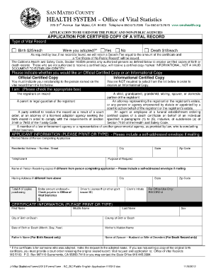California Certified Copy of Vital Record Application
