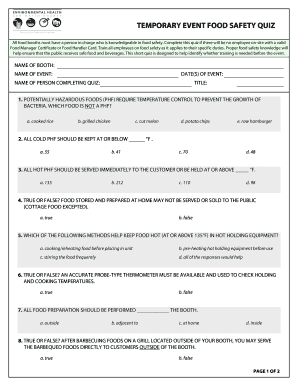 Temporary Event Food Safety Quiz