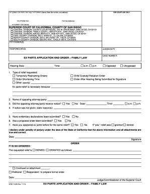 Ex Parte Application and Order – Family Law