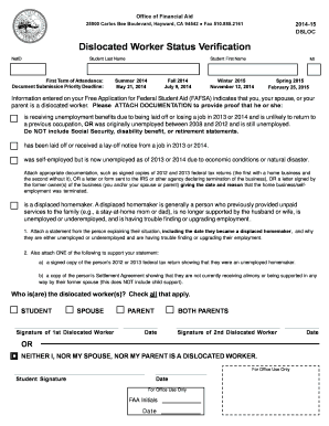 Dislocated Worker Status Verification Form
