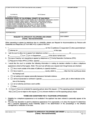 Request to Appear by Telephone and Order