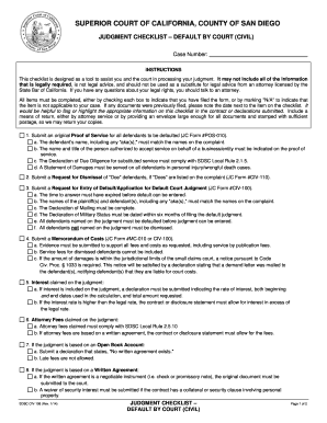 California Civil Default Judgment Checklist