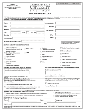 California Vendor Data Record