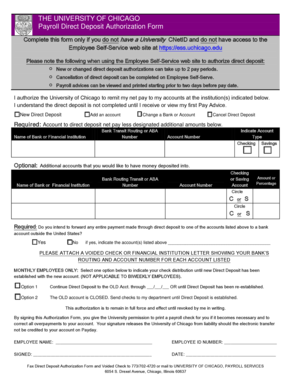 University of Chicago Payroll Direct Deposit Authorization Form