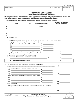 California Wage Garnishment Financial Statement