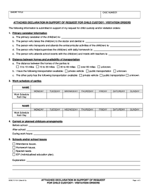 Attached Declaration in Support of Request for Child Custody/Visitation Orders