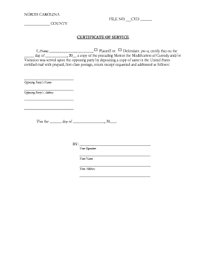 North Carolina Certificate of Service