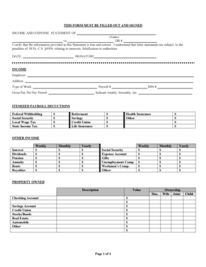Income and Expense Statement