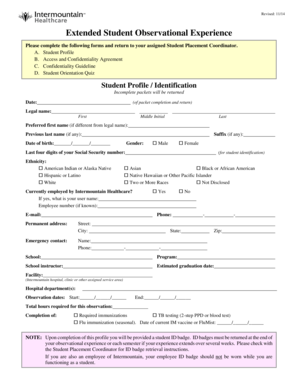 Intermountain Healthcare Student Observational Experience Forms