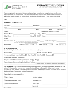 Illinois Tollway Employment Application