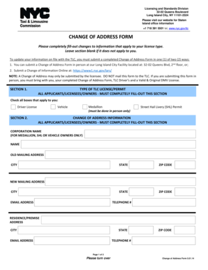 New York TLC Change of Address Form