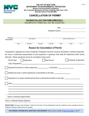 New York City Permit Cancellation Form