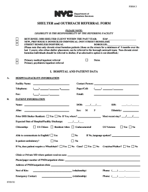 Shelter and Outreach Referral Form