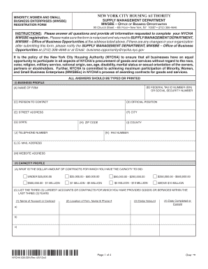 NYCHA MWSBE Registration Form
