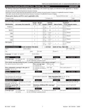 Humana Employee Enrollment Form - Dental, Life, Vision MISSISSIPPI