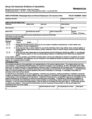 Group Life Insurance Evidence of Insurability