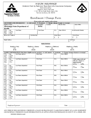 VISION INSURANCE Enrollment Change Form